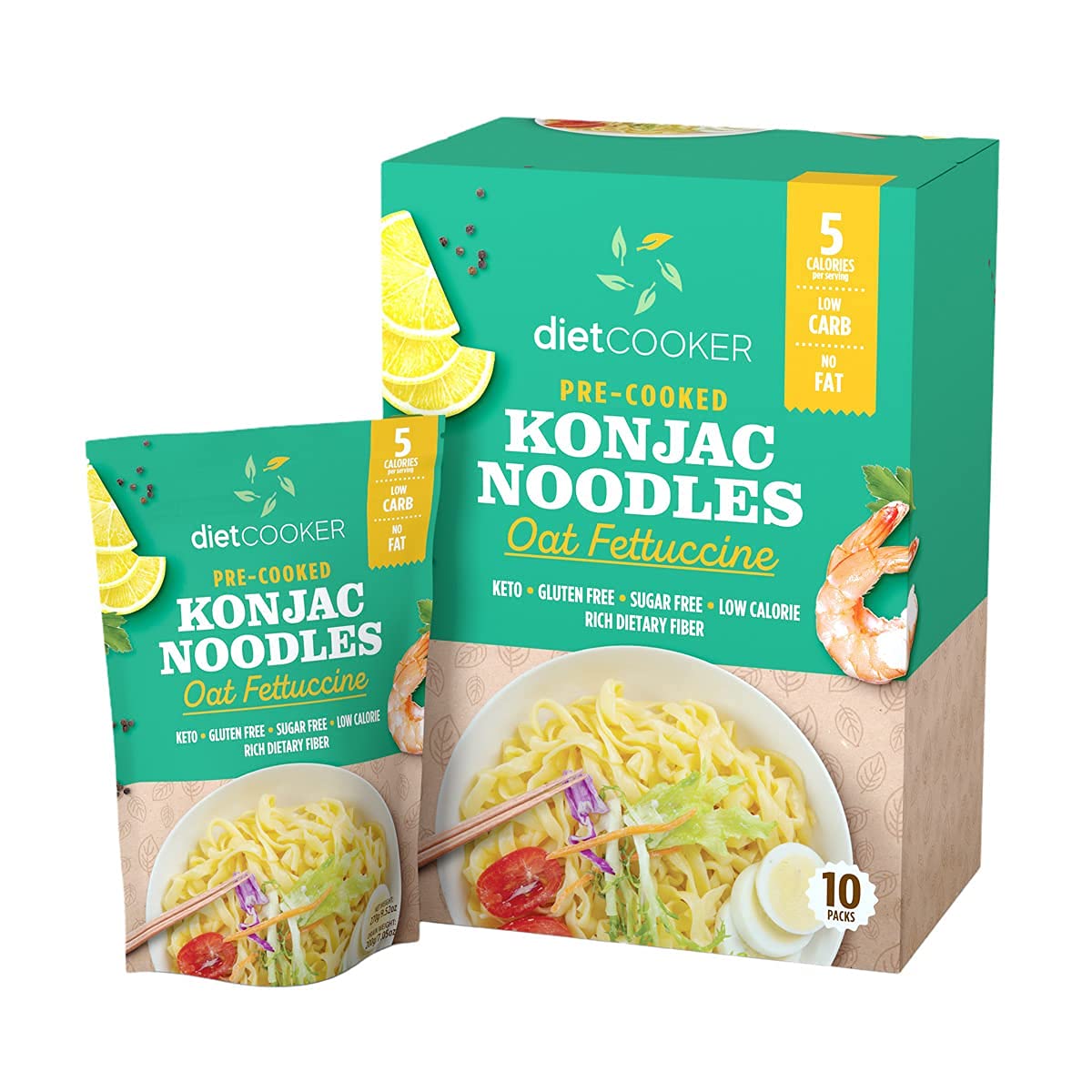 DIET COOKER Shirataki Noodles, Keto & Vegan Friendly, Zero Net Carbs, 9.52 oz (Pack of 10)