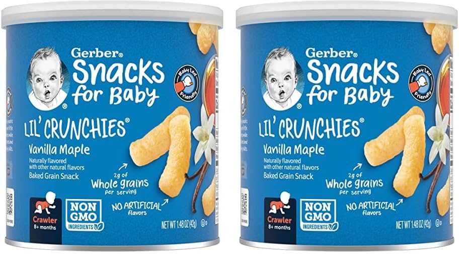 Gerber Snacks For Baby Lil Crunchies Vanilla Maple, 1.48 Oz Can (Pack Of 2)