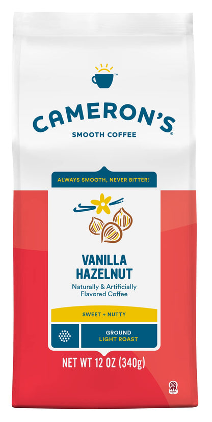 Camerons Coffee Roasted Ground Coffee Bag, Flavored, Vanilla Hazelnut, 12 Ounce