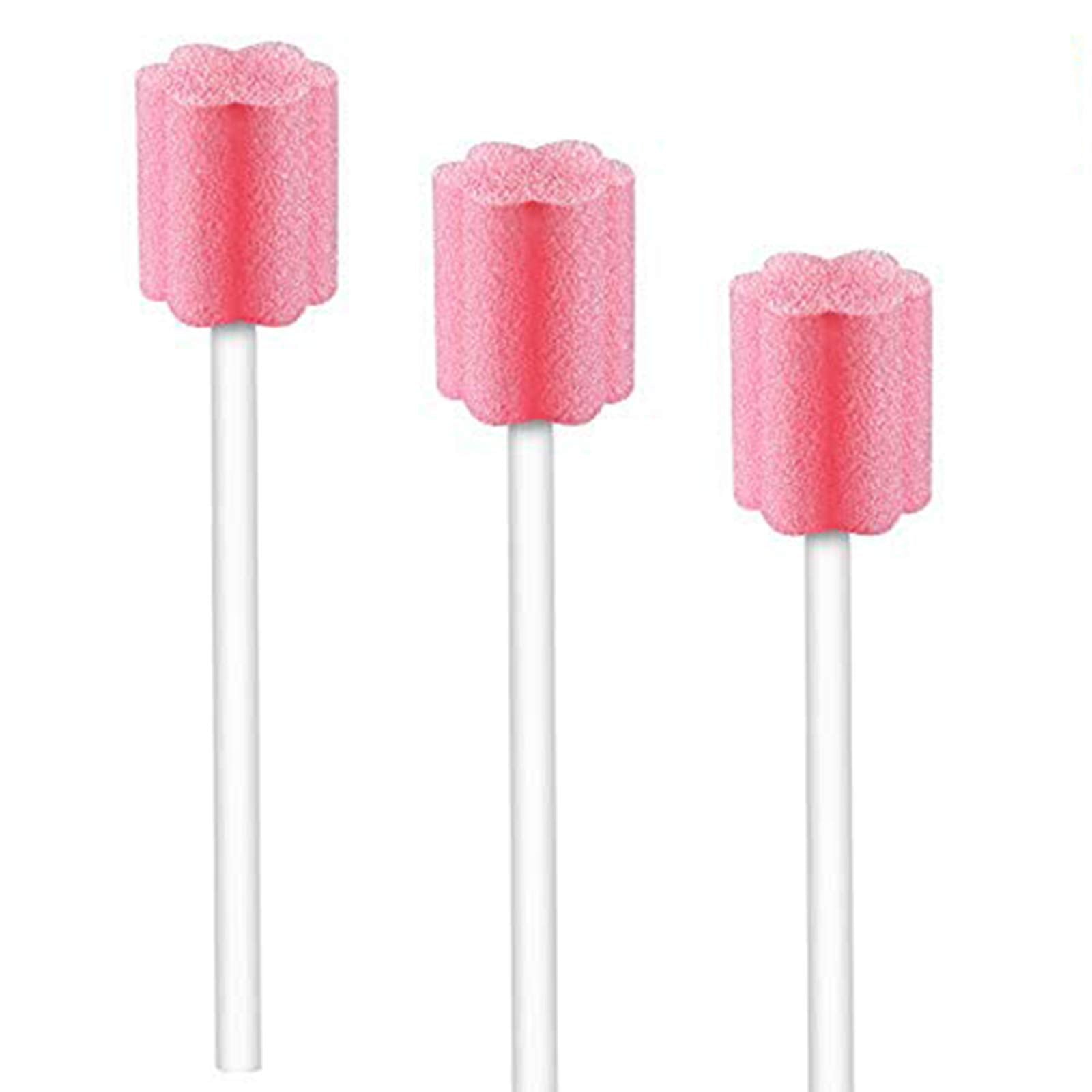 50 Disposable Oral Care Swabs, Sponge Dental Swabsticks Unflavored Sterile(Pink)
