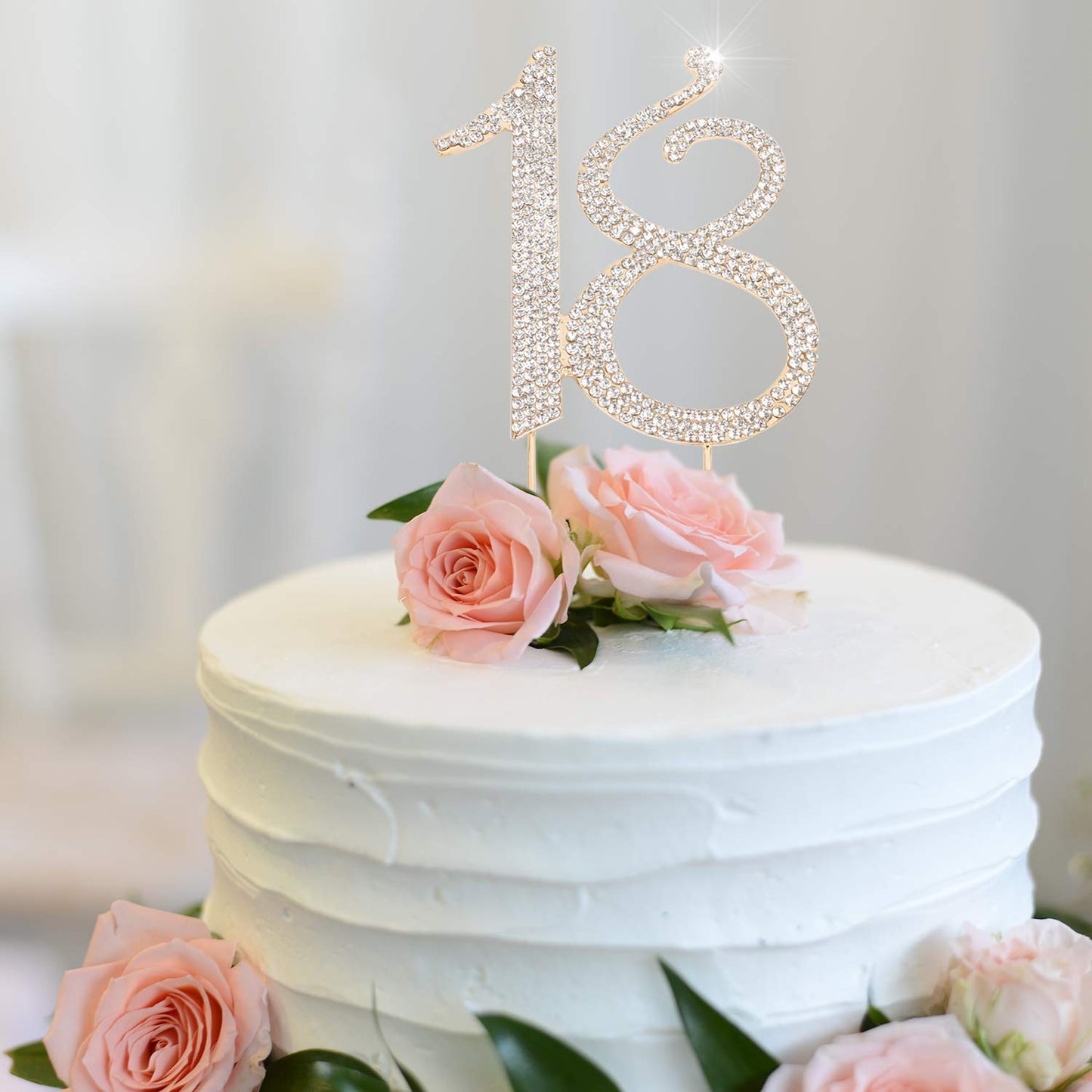Hatcher lee Cake Topper - Bling Crystal Happy 18th Birthday Decoration, Gold, Metal, Model HCL-011