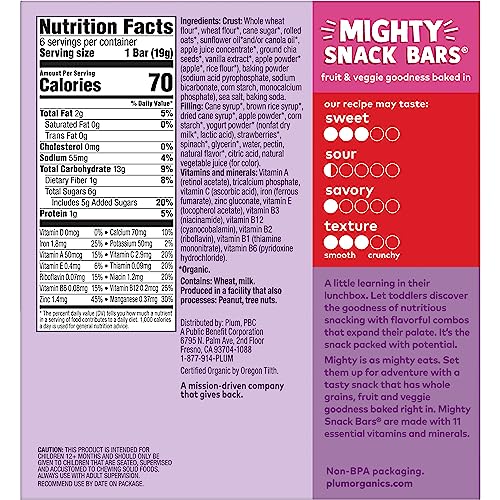Plum Organics Mighty Snack Bars - Strawberry - 0.67 Oz Bars (Pack Of 48) - Organic Fruit And Vegetable Toddler Food Snack Bars