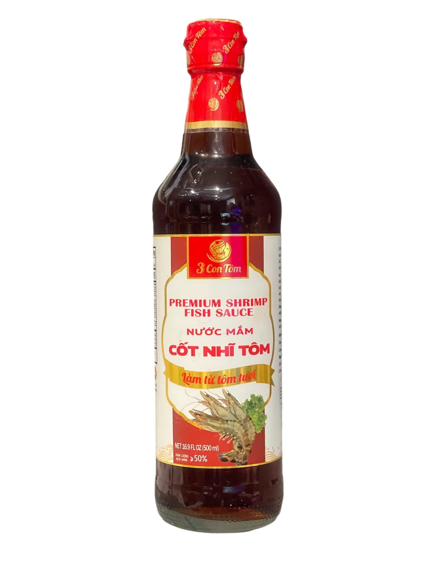 3 Packs - Premium Shrimp Fish Sauce Glass Bottle - Nuoc Mam Cot Nhi Tom Chai Thuy Tinh - 16.9 Oz Per Glass Bottle With 3 Bottles