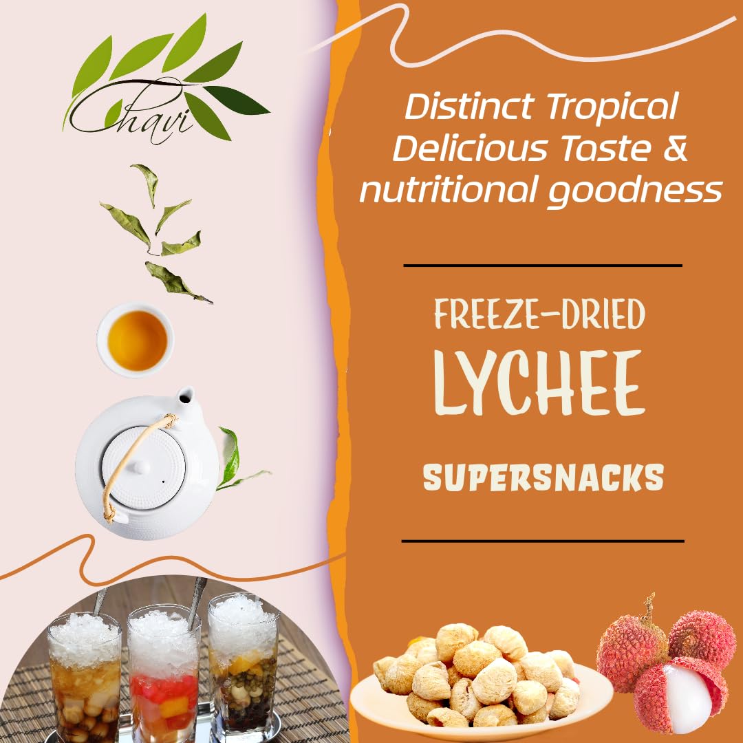 CHAVI Freeze-Dried Lychee - 2 Oz - Healthy 1 Ingredient Superfood Supersnacks - No Added Sugars or Preservatives - Non-GMO, Vega
