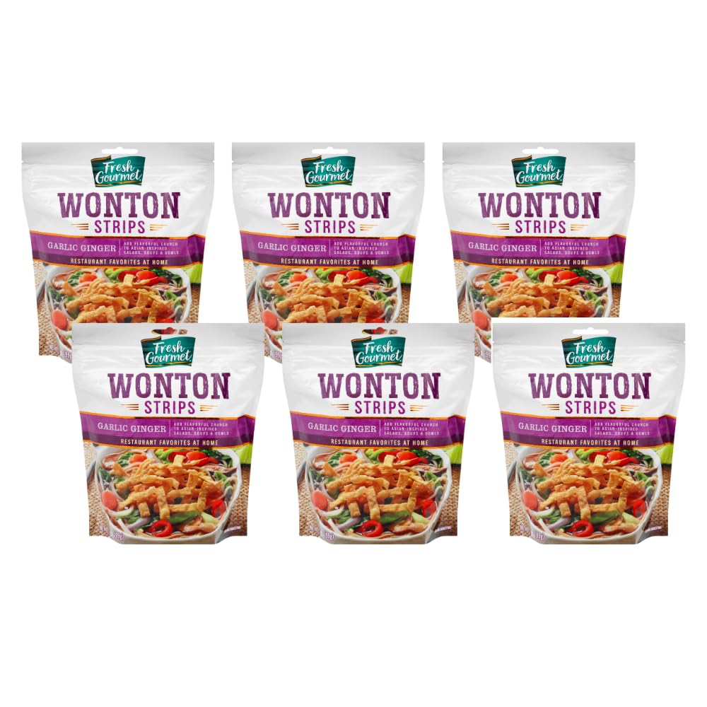 Fresh Gourmet Wonton Strips, Garlic Ginger Flavor, 3.5 Ounce Pack of 6