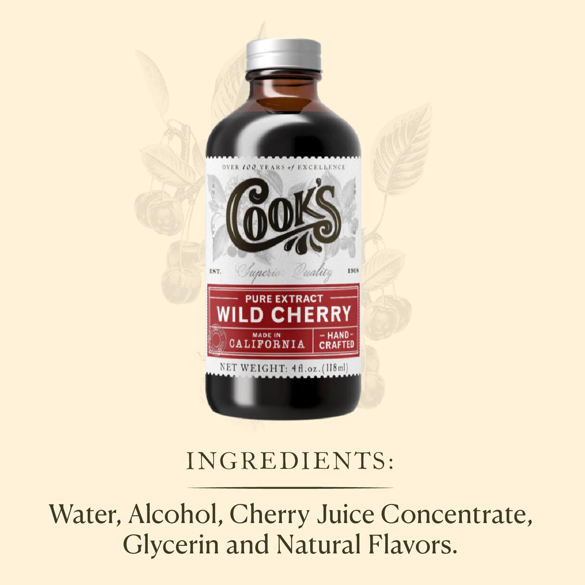Cook'S, Wild Cherry Extract For Baking, Preserves, Syrup, Cookies, Cakes, 32 Oz