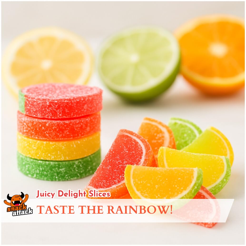Snack Attack Assorted Fruit Slices Gummy Candy, Chewy  , 1lb Bag for Parties and Gifts