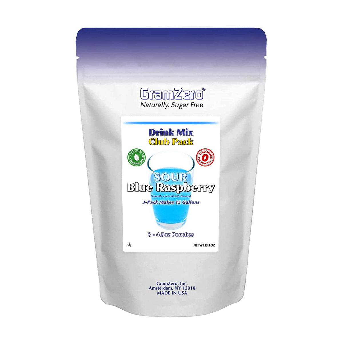 Gramzero Sour Blue Raspberry Zero Calorie Sugar Free Drink Mix, Great For Nutrition Club Loaded Tea, Stevia Sweetened