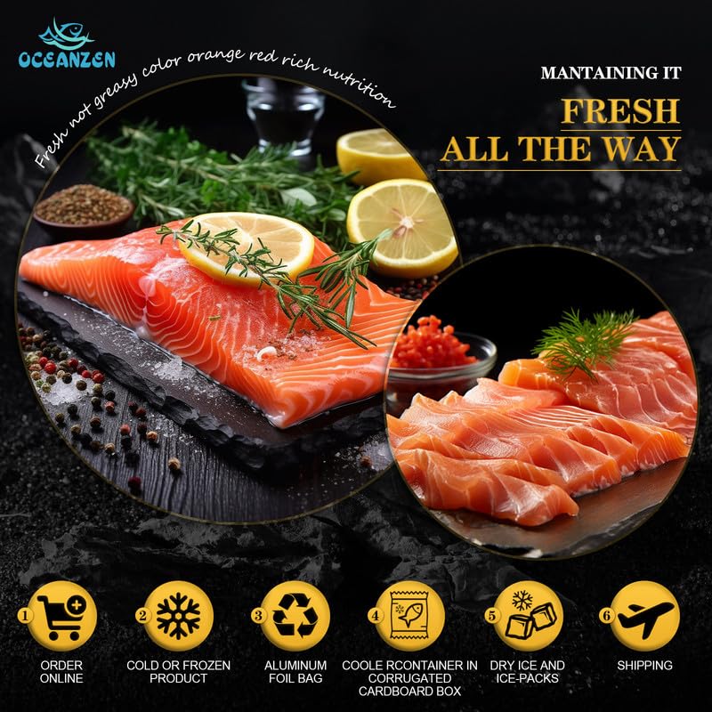 Oceanzen: Premium Quality,Atlantic Salmon - 12 Packs Of (2 X 6 Oz Fresh Skinless Fillets) Shipped Frozen,Sashimi Grade - Sustain