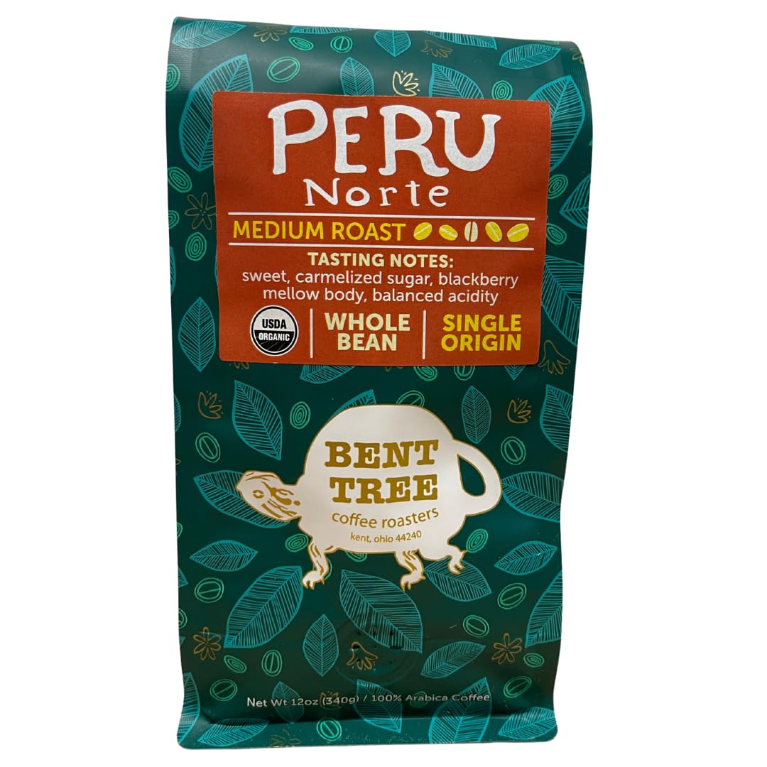 Bent Tree Coffee Roasters Organic Whole Bean Coffee, Medium Roast, 12oz, Balanced Acidity, Caramelized Sugar, Blackberry