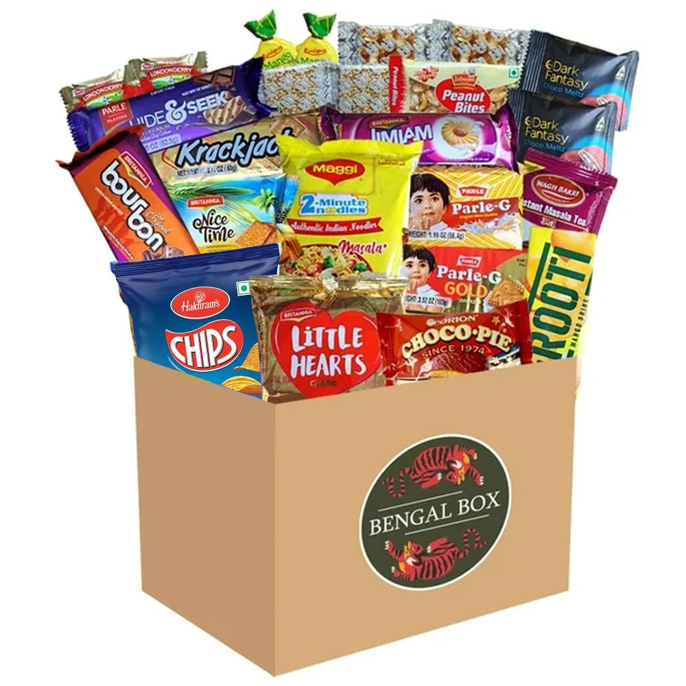 BOX OF LIFE BENGAL BOX Indian Snack Assortment - 24-Pack, 40 Ounce, Authentic Chips, Cookies, Candy & Treats