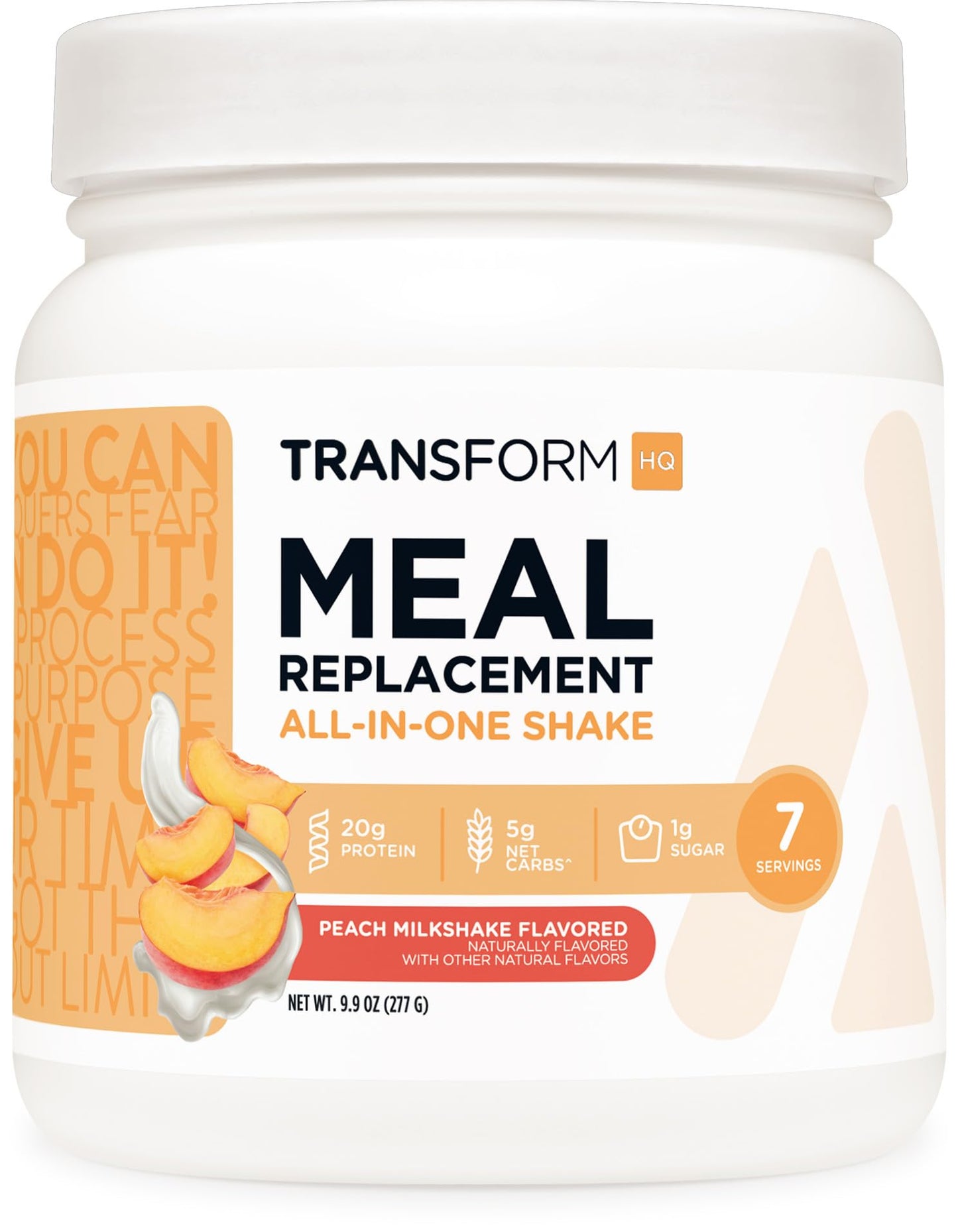 TransformHQ Meal Replacement Shake Powder - Peach Milkshake Flavor, Gluten Free, 7 Servings