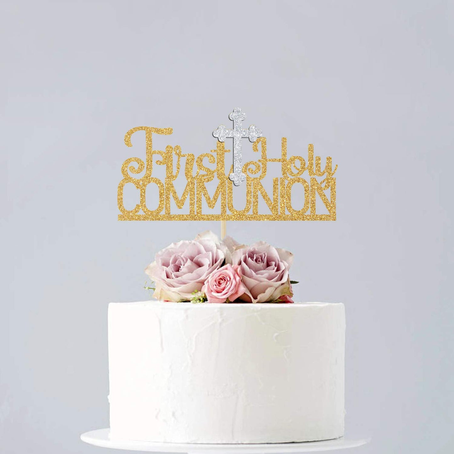 OASISGUEST First Communion Cake Topper, Gold Glitter, 2.76 x 0.04, Baptism Decoration for Kids, Baby Shower, First Birthday