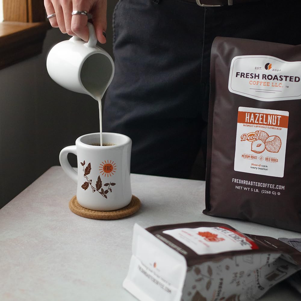Fresh Roasted Coffee Decaf Hazelnut Flavored Whole Bean, Medium Roast, 2 lb (32 oz)
