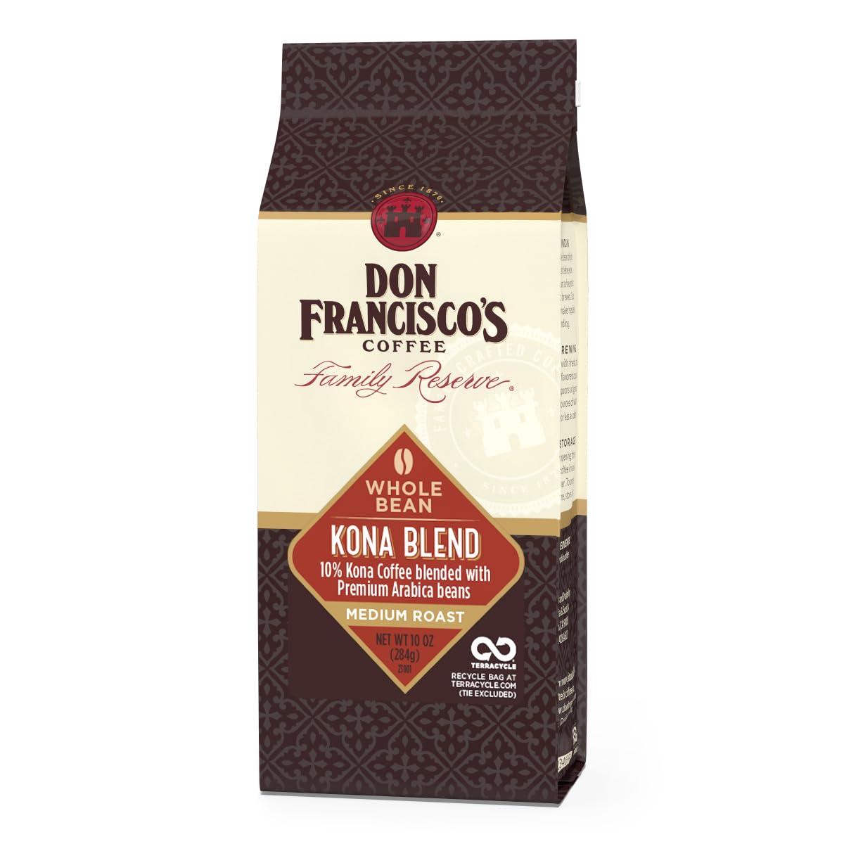 Don Franciscos Kona Blend Medium Roast Coffee, 10% Kona, Whole Bean, 10 oz