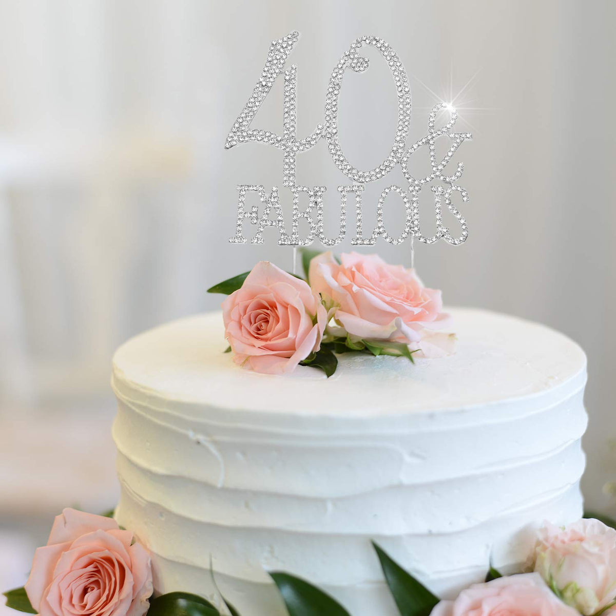 Hatcher lee 40th Birthday Cake Topper - Bling Crystal Rhinestone Silver Decoration