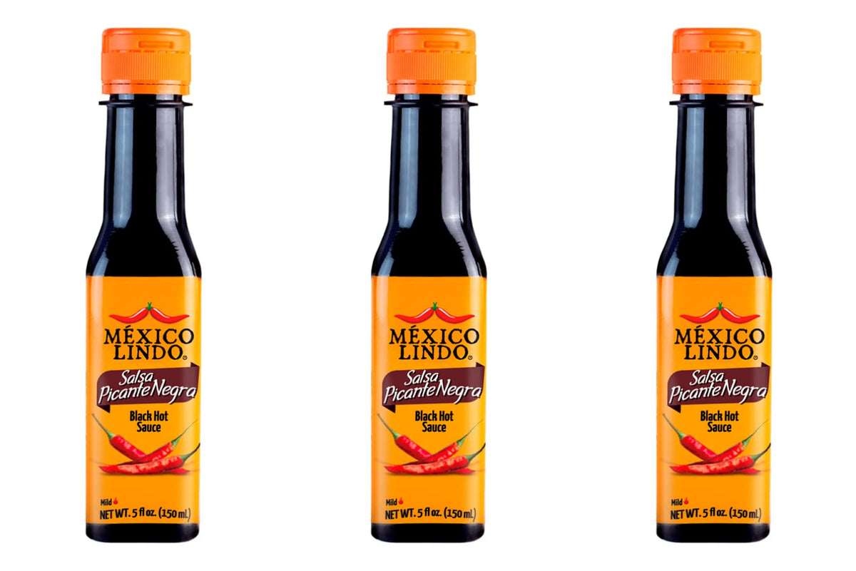 Mexico Lindo Picante Negra Hot Sauce | Light & Spicy | 8,400 Scoville Level | Great With Asian Food, Seafood & Meat | 5 Fl Oz Bottle (Pack Of 3)