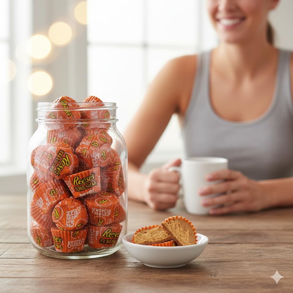 Zero Sugar Peanut Butter Cups - 2 Lb Gift Bag Filled With Zero Sugar Miniature Candy Individually Wrapped - Great For Halloween Party Favors, Sharing And Snacking - Sugar-Free Candy Bulk Pack - 2 Pound Gift Bag