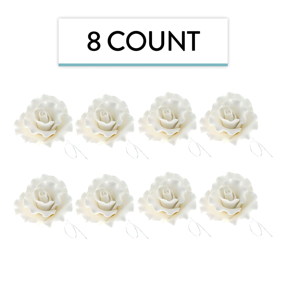 Global Sugar Art Aussie Rose White Sugar Cake Flower Large, 8 Count by Chef Alan Tetreault