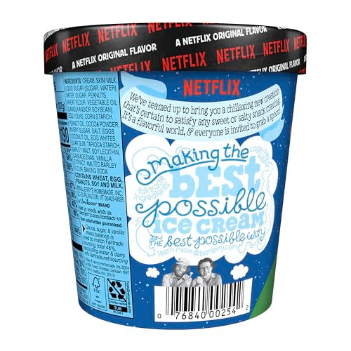 Ben & Jerrys Netflix & Chillld Peanut Butter Ice Cream Pint Non-GMO 16 oz
