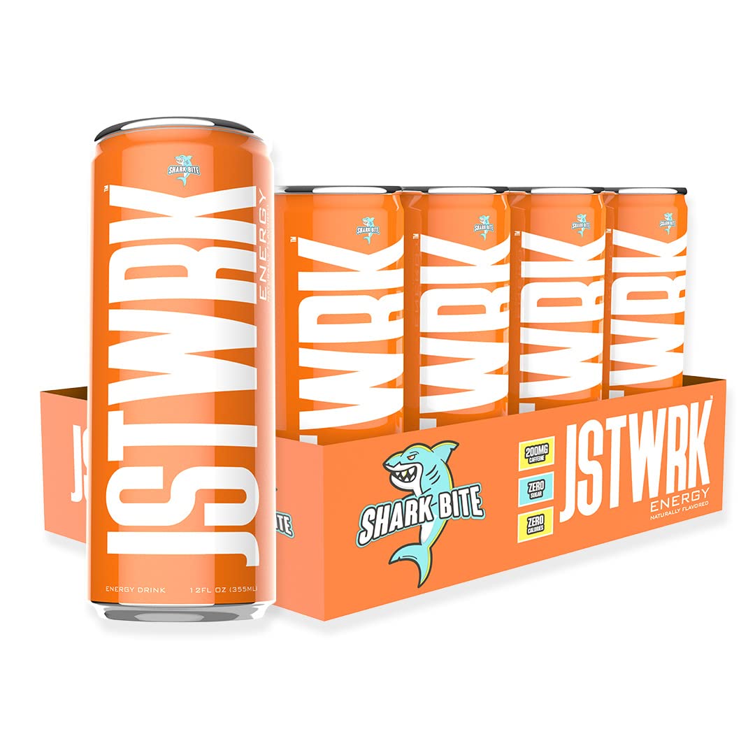 Jst Wrk Energy Drink - 12-Pack, Sugar Free, Zero Calories, No Sugar  S, 12 Fl Oz., 200 Milligrams Caffeine (Shark Bite)