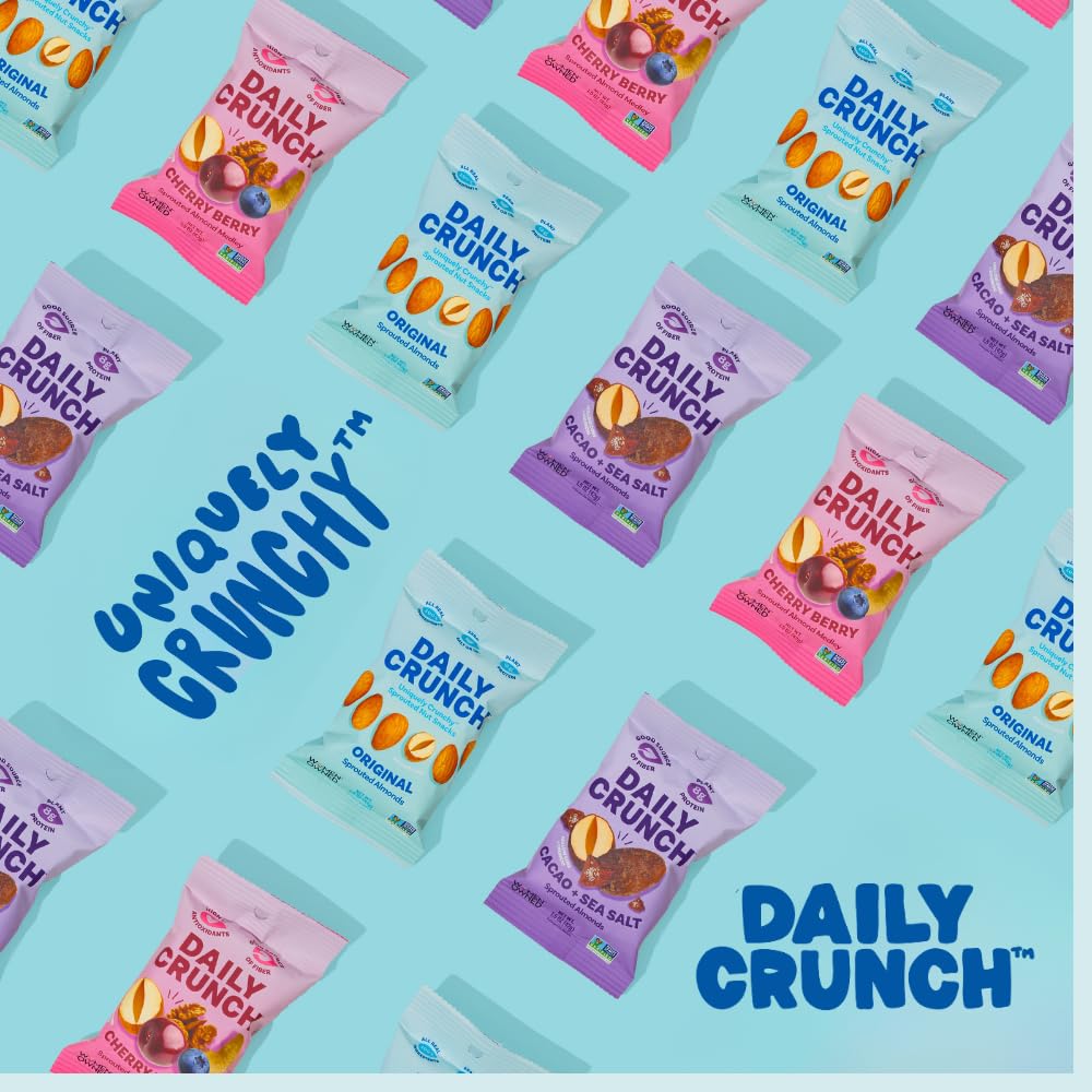 Daily Crunch, Turmeric and Sea Salt Sprouted Almonds, Minis (1.5oz, Pack of 8) - Savory Spices, Sea Salt and Turmeric, Sprouted