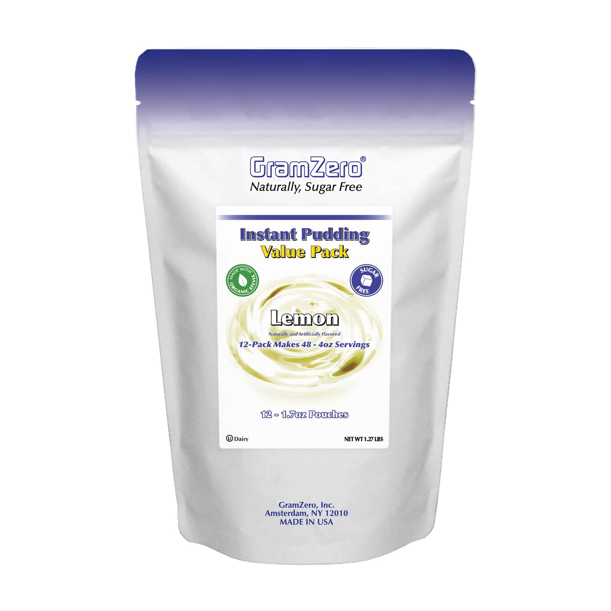 Gramzero Lemon Sugar Free Pudding Mix 12-Pack, Great For Nutrition Club Meal Replacement Shakes, Low Calorie Dessert, Stevia Swe