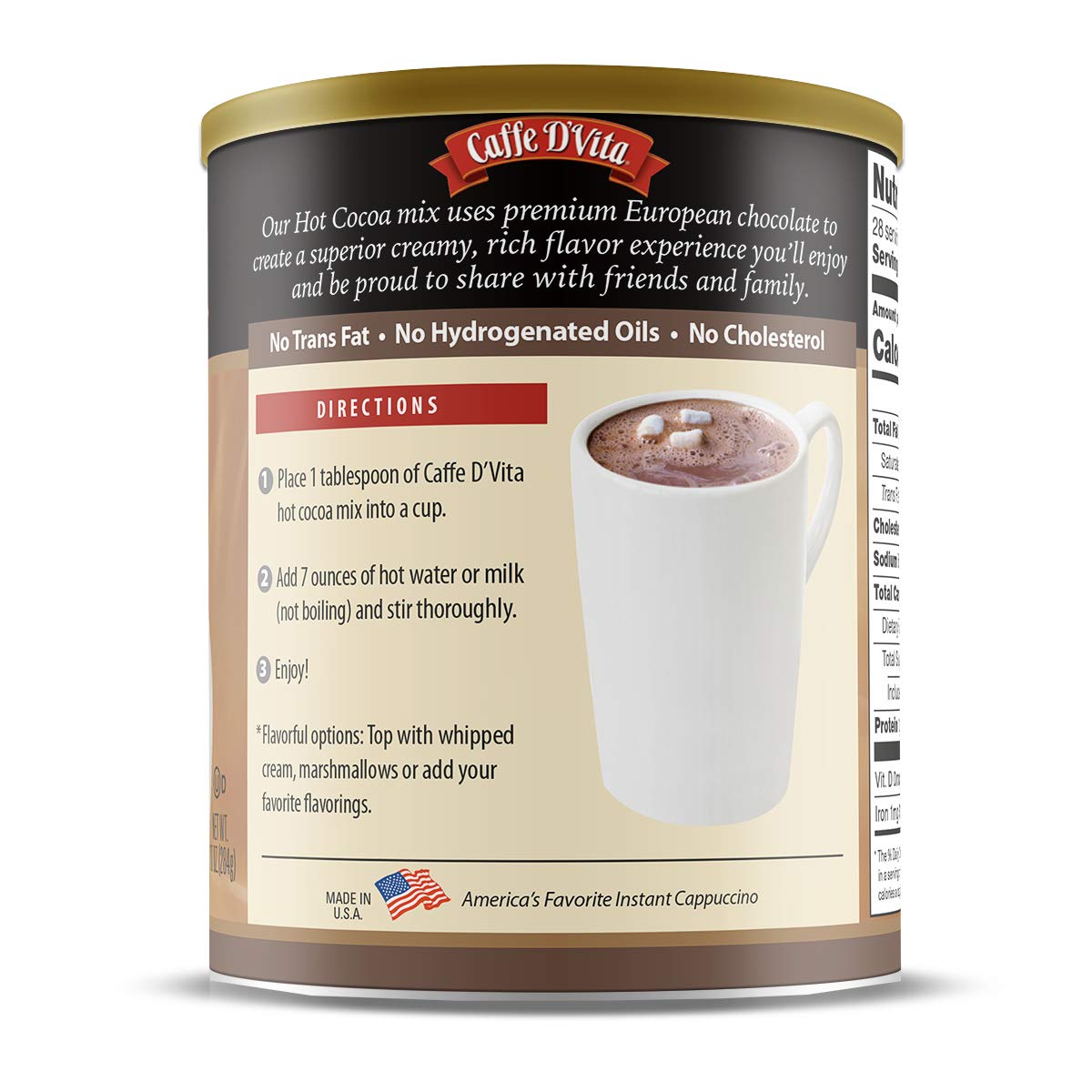 Caffe Dvita Sugar Free Hot Cocoa - Pack Of 2 - 10 Oz. Cans