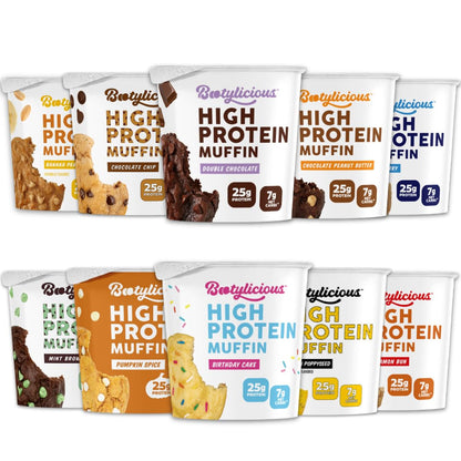 Bootylicious | High-Protein Muffin | 25g Protein, 7g Net Carbs, 2.32-2.75oz Cup, 12-Pack (Variety Pack)