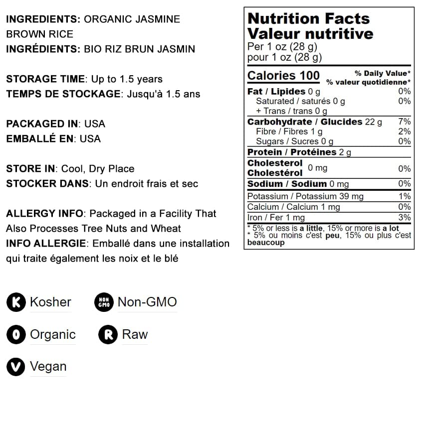 Food To Live Organic Brown Jasmine Rice, 25 Pounds - Non-Gmo, Whole-Grain Rice, Long-Grain Variety, Non-Irradiated, Kosher, Vega