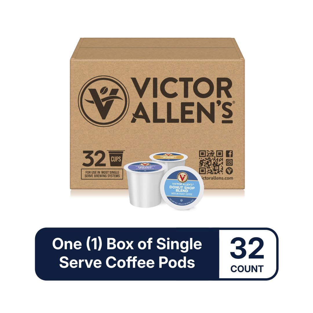 Victor Allens Coffee Variety Pack (Morning Blend, Donut Shop Blend, And French Roast), 32 Count, Single Serve Coffee Pods For Keurig K-Cup Malt-Inspired