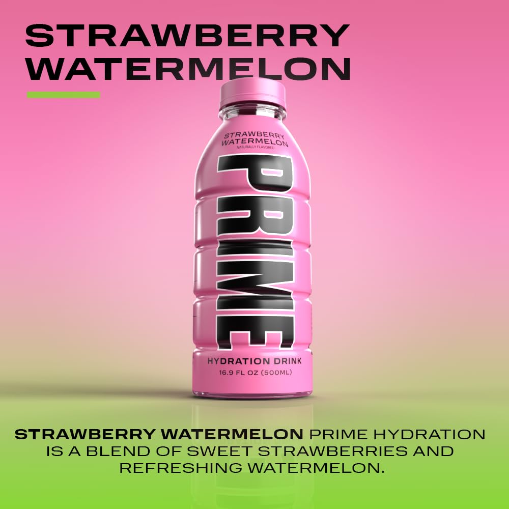 PRIME HYDRATION Sports Drink, Strawberry Watermelon, Electrolyte Enhanced, 250mg BCAAs, 16.9 Fl Oz, Pack of 12