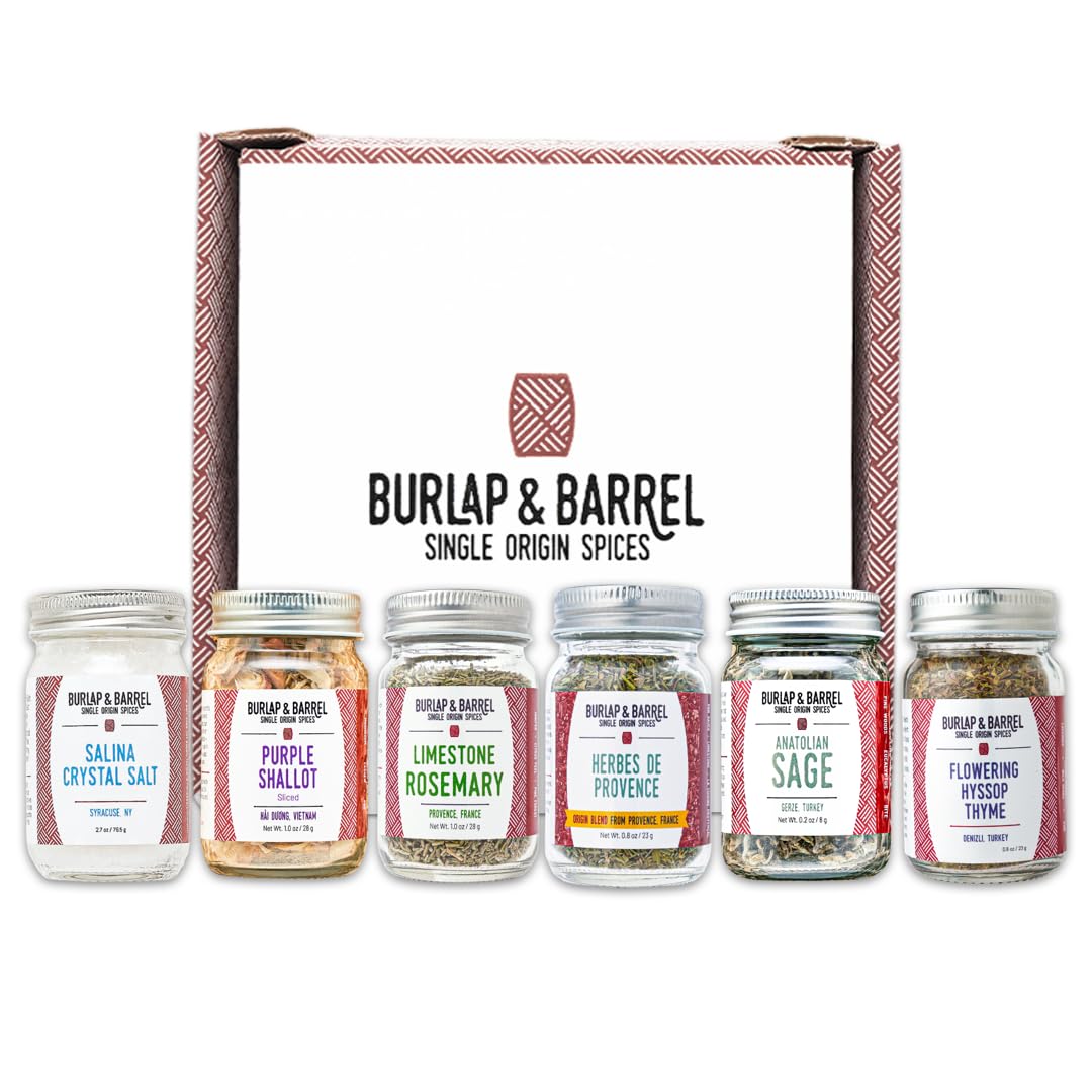 Burlap & Barrel Herb & Salt Gift Set - 6 Full Size Jars, Make Your Own Spice Blend, 1 Ounce Each