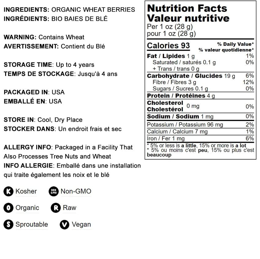 Food To Live - Organic Hard Red Wheat Berries, 10 Pounds Non-Gmo, Kosher, Raw, Sproutable, Vegan, Sodium And Sugar Free
