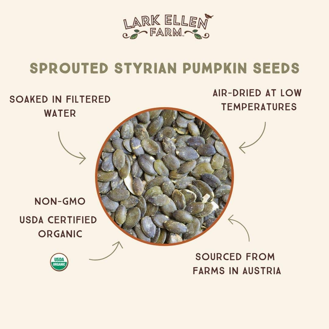 Lark Ellen Farm Sprouted Organic Pumpkin Seeds  Unsalted Raw Pumpkin Seeds Organic  Pepitas  Vegan  Non GMO  Gluten Free  Paleo  and Keto Friendly (14 oz  3 Pack)