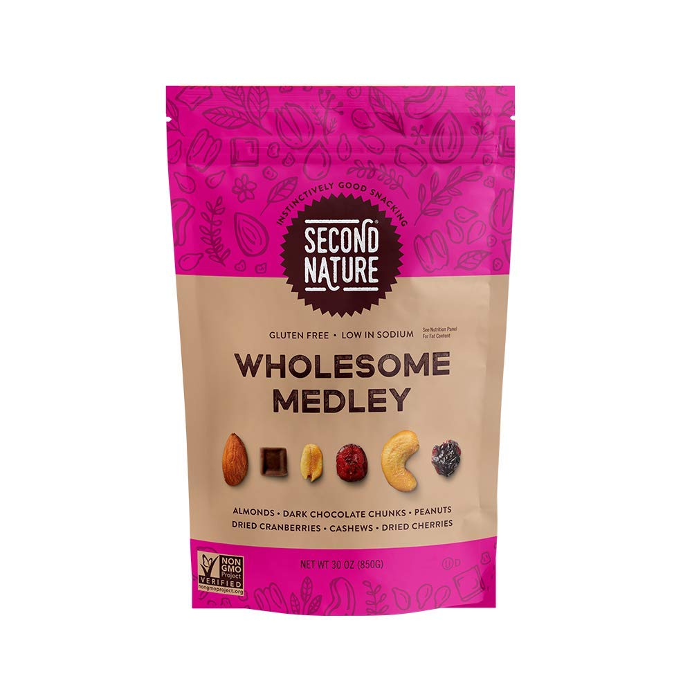 Second Nature Wholesome Medley Trail Mix - 14 Oz Resealable Snack Pouches (Pack Of 6), Certified Gluten-Free Snack - Dark Chocol