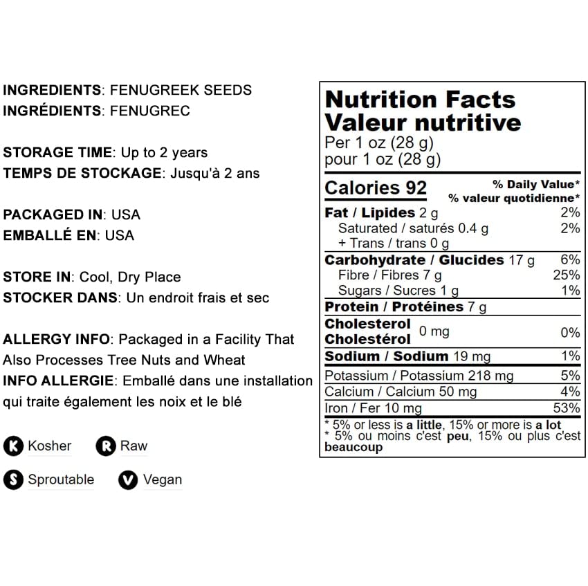 Food to Live Fenugreek Seeds, Non-GMO, Whole, 2.5 Pounds, Vegan, Kosher, Bulk Methi