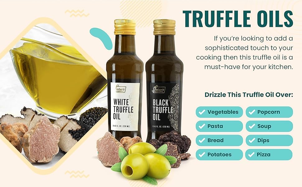 Liebers Black & White Truffle Oil Bundle | Premium Truffle Oil For Cooking, Salad Dressing, Garnish | This Gourmet Olive Oil Is