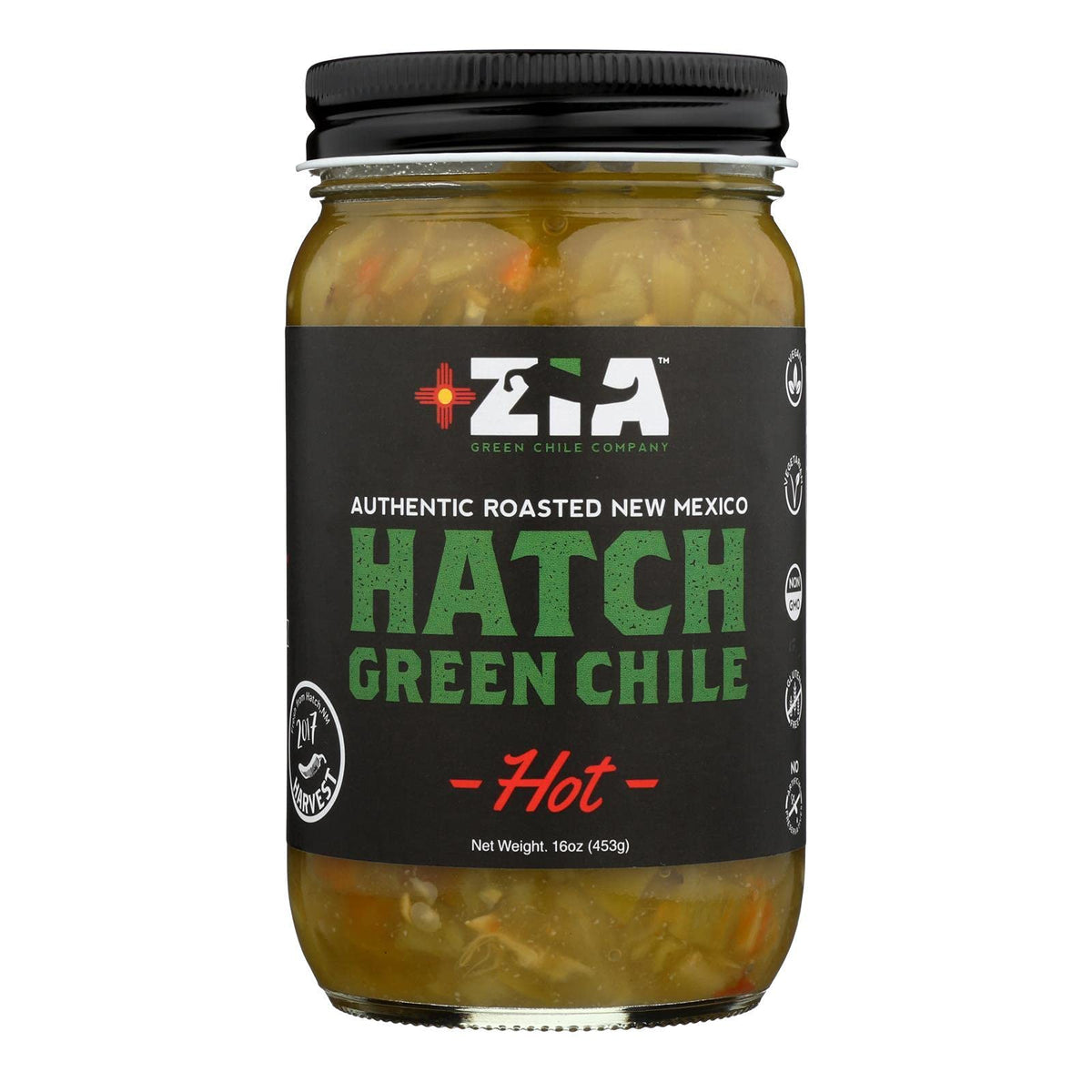 ZIA GREEN CHILE COMPANY, Grn Chile, Hot, Hatch, Pack of 6, Size 16 OZ, (Gluten Free Low Sodium Vegan Wheat Free Yeast Free)
