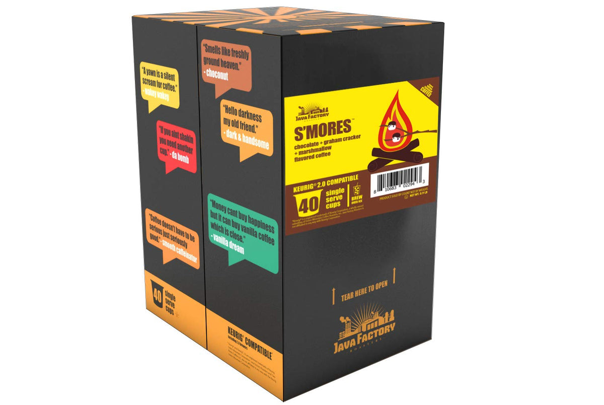 Java Factory Coffee Pods Smores Flavor for Keurig K-Cup malt-inspired, 40 Count, Model JFR S40
