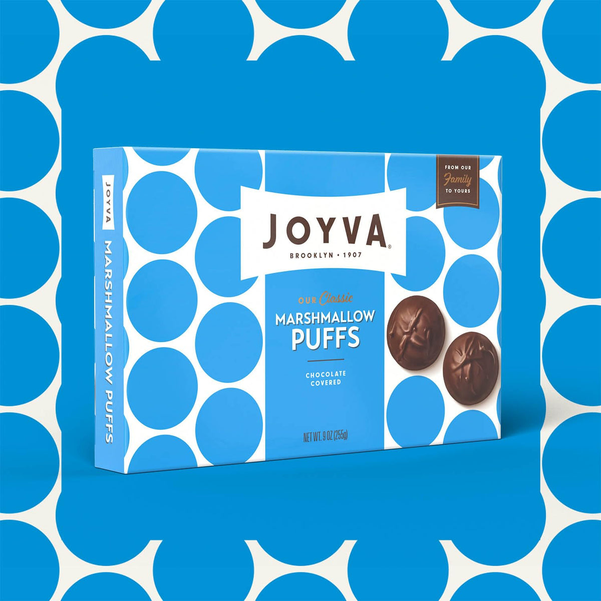 Joyva Classic Marshmallow Puffs | 9oz Boxes | Fluffy Marshmallow Center with Smooth Dark Chocolate Coating | Kosher Parve | Free