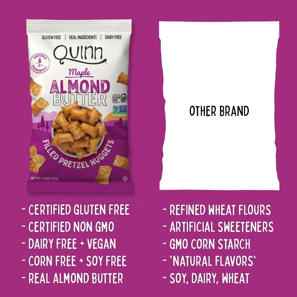Quinn Maple Almond Butter Filled Pretzel Nuggets - Made with Real Ingredients, Whole Grain Sorghum, Sea Salt, Vegan, Gluten Free