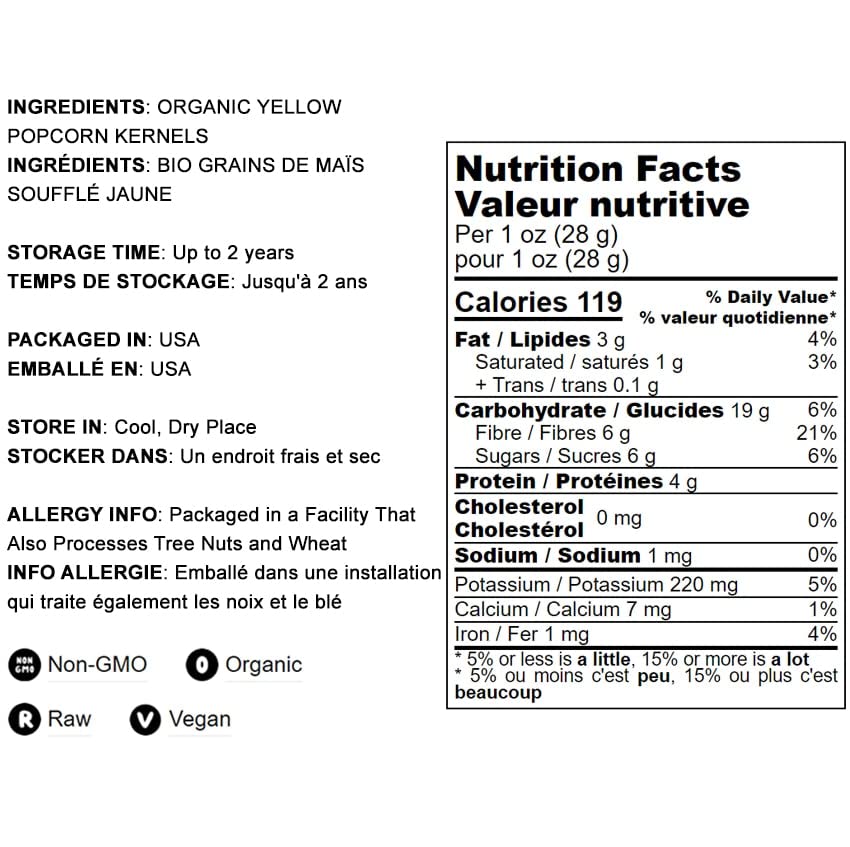 Food to Live Organic Yellow Popcorn - Non-GMO, 100% Whole Grain, 32 Ounce, Bulk Snack, No Additives, Theater-Quality