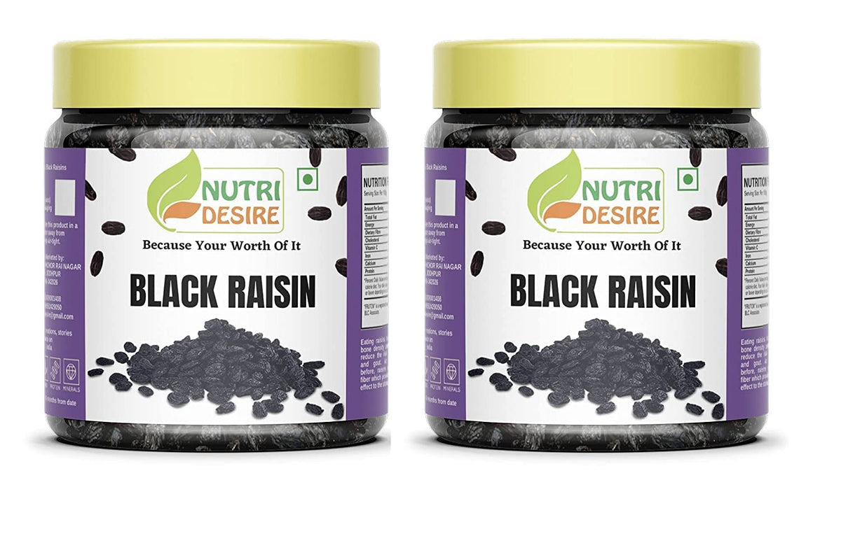 Nutri Desire Afghani Seedless Black Raisins - 250g + 250g ( Pack of 2 ) (Pack Jar)