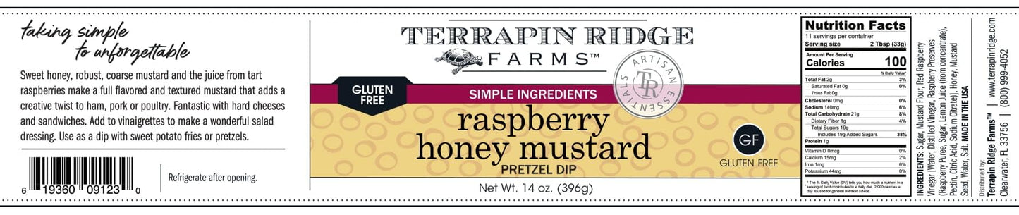 Terrapin Ridge Farms Raspberry Honey Mustard Pretzel Dip - Gourmet Sweet Dip with Coarse Mustard & Tart Raspberries - 14 oz Jar