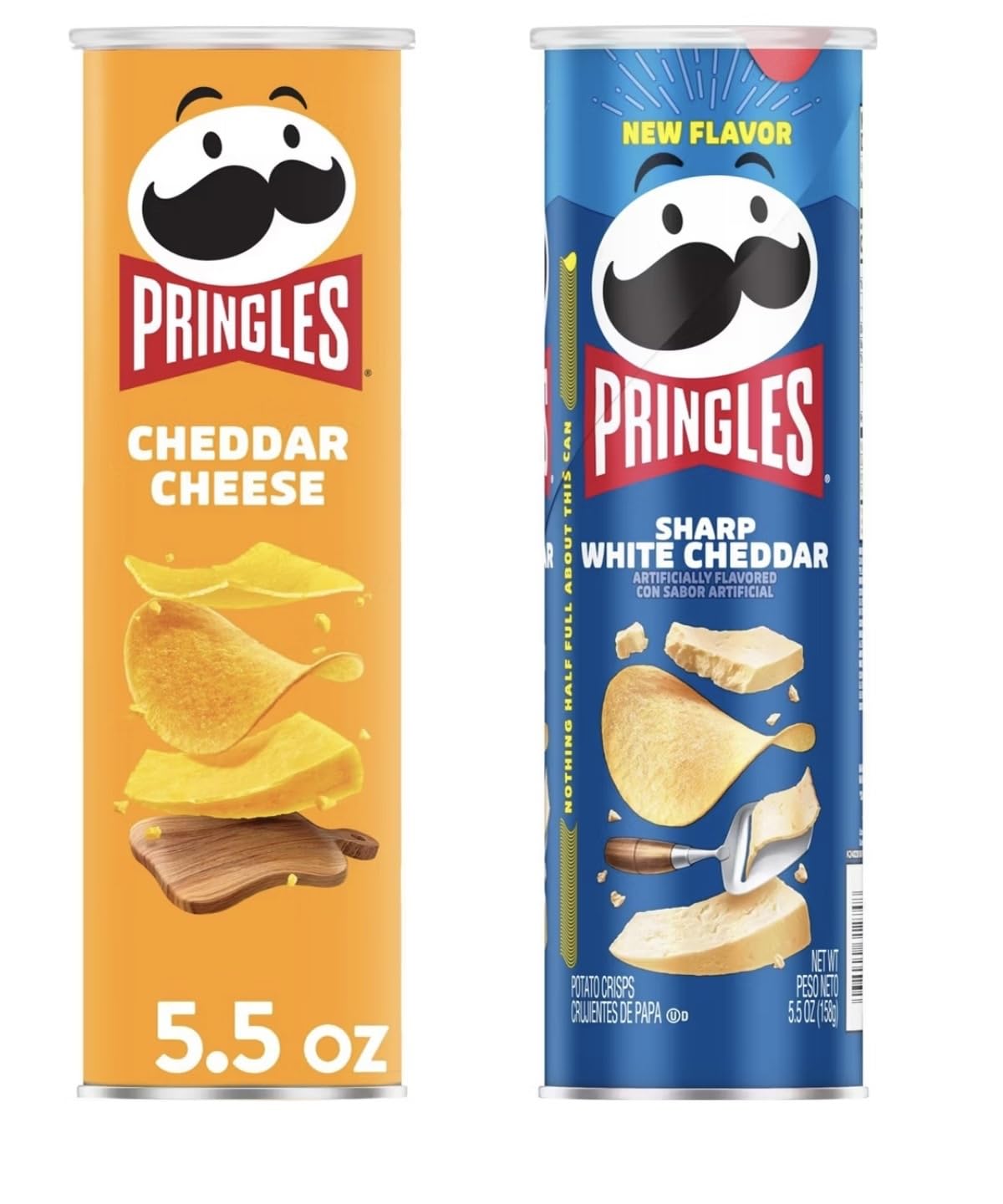 Pringles Potato Chips Flavor Pairing Variety Set 5.5oz - 2 cans (Cheddar Cheese & Sharp White Cheddar)