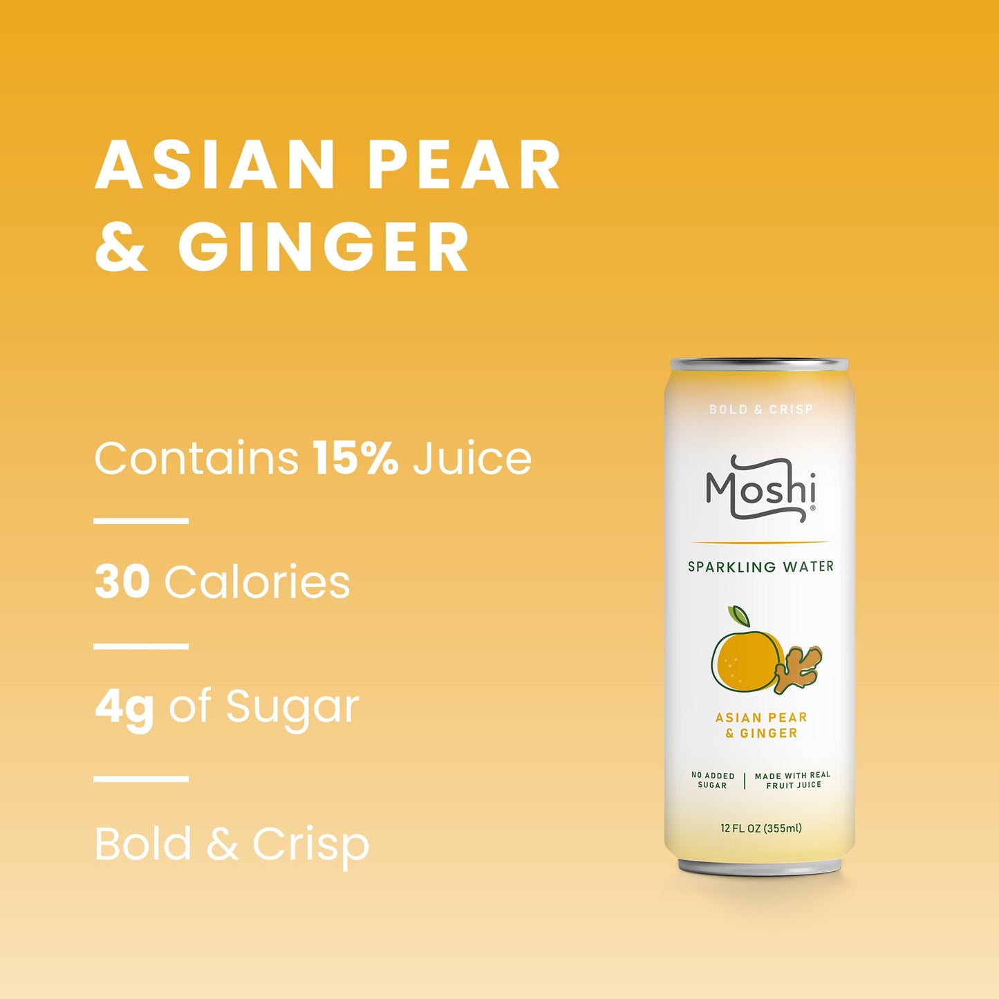 Moshi Asian Flavored Sparkling Water 12 Pack - Carbonated Drink Made With Real Fruit Juice - No Added Sugar - Low Calorie (Pack