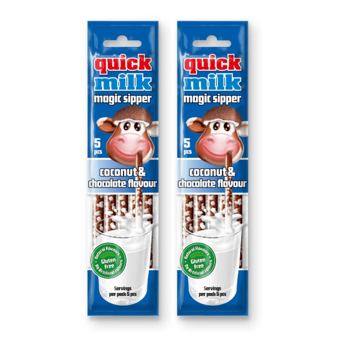 Quick Milk  Gluten Free Flavoured Magic Sipper Straws  Pack of 2 (Total 10 Straws) Coconut Chocolate
