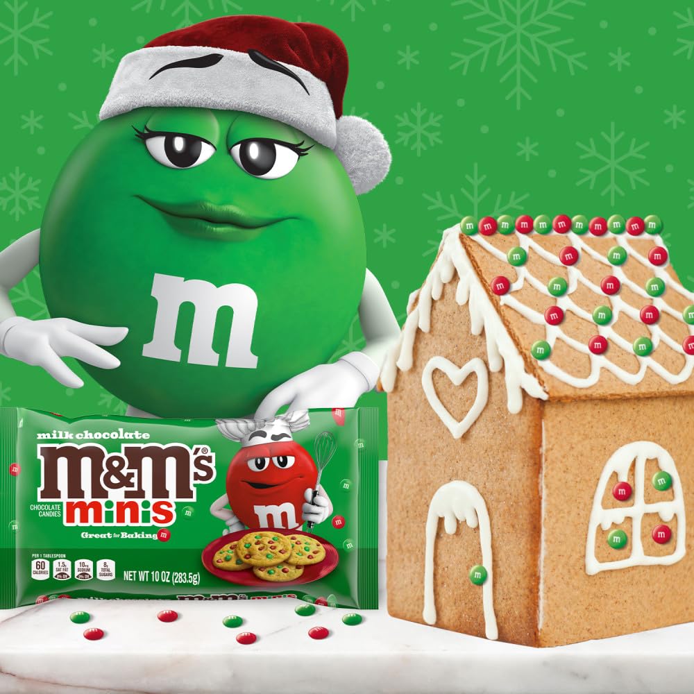 M&MS Minis Milk Chocolate Candy Red & Green Christmas Candy Baking Bits, 10 Oz Bag