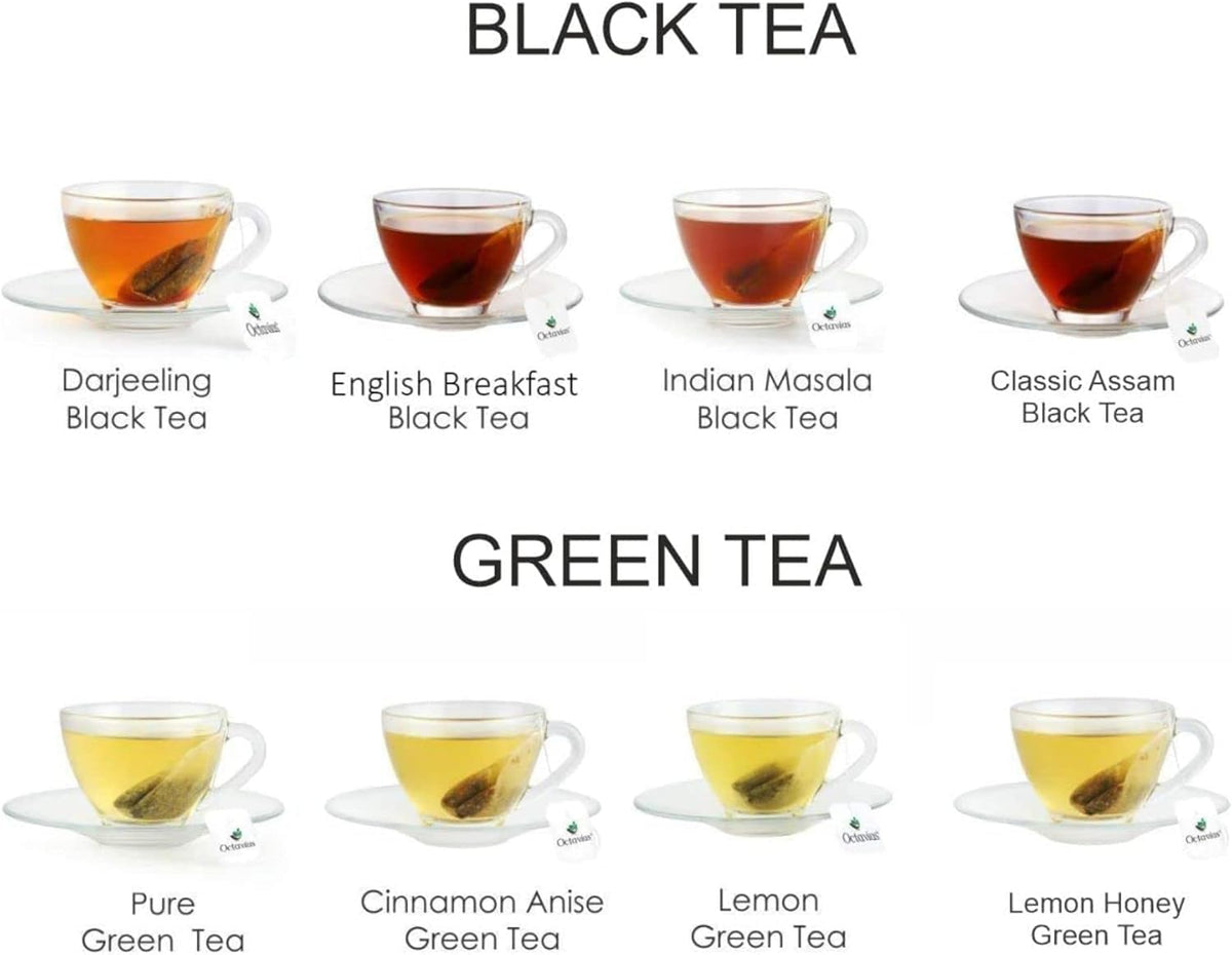 Octavius Tropical Palm Cutwork Wooden Tea Sampler Box | Enhanced Black & Green Tea Gift Set | 6 Flavors, 90 Tea Bags | Elegant Teas Gift Box For Tea Lovers